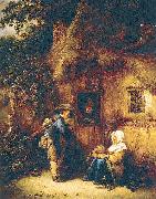 Ostade, Isaack Jansz. van Traveller at a Cottage Door painting